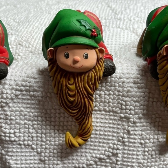 Elf long beard Holiday decor hallmark vintage green hat Lot of 3 - Picture 3 of 8